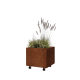 Cortenstaal plantenbak - Vierkant - 50 x 50 x 40 cm - Met bodemplaat - Met wielen