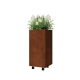 Cortenstaal plantenbak - Vierkant - 40 x 40 x 80 cm - Met bodemplaat - Met wielen