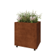 Cortenstaal plantenbak - Rechthoek - 80 x 60 x 80 cm - Met bodemplaat - Met wielen