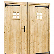 Vuren dubbele 1-ruits deur inclusief kozijn, 168 x 201 cm, onbehandeld.
