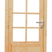 Vuren enkele 8-ruits deur inclusief kozijn, linksdraaiend, 90 x 201 cm, onbehandeld.