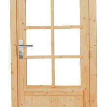 Vuren enkele 8-ruits deur inclusief kozijn, rechtsdraaiend, 90 x 201 cm, onbehandeld.