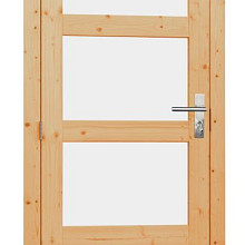 Vuren enkele 4-ruits deur inclusief kozijn, linksdraaiend, 90 x 201 cm, onbehandeld.