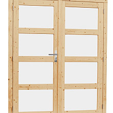 Vuren dubbele 4-ruits deur inclusief kozijn, 168 x 201 cm, onbehandeld.