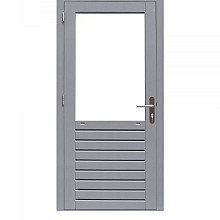 Hardhouten enkele 1-ruits deur Prestige met dubbelglas, linksdraaiend, 109 x 221 cm, grijs gegrond.