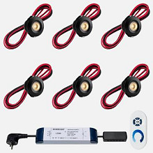 Set spots zwart, 12 stuks. Inclusief trafo, afstandsbediening en kabel van 5 meter.