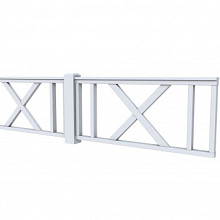 Vuren hekwerk type D met kruis 328,5 x 73 cm, lichtgrijs gespoten.