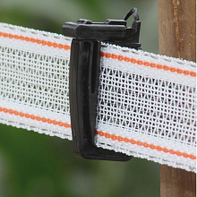 Lint, wit/rood versterkt, 200 mtr 40 mm, 0,50 mm PE + 16*0,20 RVS/INOX + 2*0,30 Cu