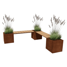 Cortenstaal Plantenbak met bankje 221x50x50 cm hoekopstelling met bodem