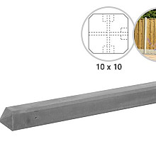 Betonpaal Glad met Diamantkop 10 x 10 x 280 cm, Grijs Ongecoat, T-Paal