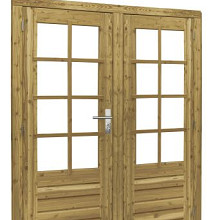 Douglas dubbele 8-ruits deur inclusief kozijn, 168 x 201 cm, groen geïmpregneerd.