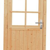 Vuren enkele 6-ruits deur inclusief kozijn, linksdraaiend, 90 x 201 cm, onbehandeld.