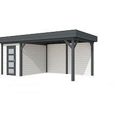 Vuren Topvision Kiekendief, 200 x 300 en luifel 400 cm, wanden wit en basis antraciet.