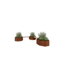 Cortenstaal plantenbak - Achthoek - Hoekopstelling - 362,6 x 120,7 x 50 cm - Met bankje - Zonder bodemplaat