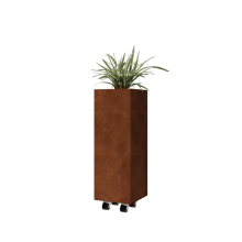 Cortenstaal plantenbak - Vierkant - 30 x 30 x 80 cm - Met bodemplaat - Met wielen