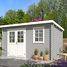 Tuinhuis Amira 380x175 Platinumgrey-Wit – Noord-Europees Vuren met Moderne Uitstraling