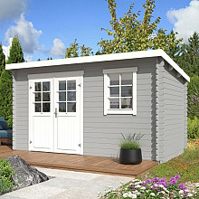 Tuinhuis Amira 380x230 Platinumgrey-Wit – Noord-Europees Vuren met Moderne Uitstraling