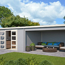 Tuinhuis Olenka 710x330 cm Platinumgrey-Wit noordeuropees vuren