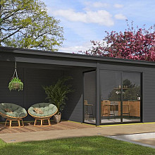 Tuinhuis Olivia met overkapping 745x295 cm Carbongrey noordeuropees vuren