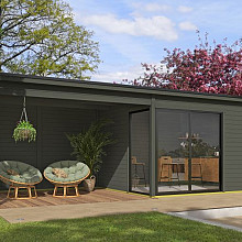 Tuinhuis Olivia met overkapping 745x295 cm Greengrey noordeuropees vuren