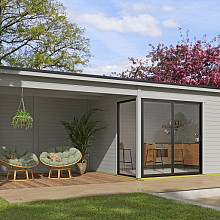 Tuinhuis Olivia met overkapping 745x295 cm Platinumgrey noordeuropees vuren