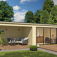 Tuinhuis Pernilla met overkapping 735x295 cm onbehandeld noordeuropees vuren