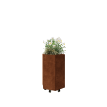 Cortenstaal plantenbak - Zeshoek - 59,3 x 52 x 80 cm - Met bodemplaat - Met wielen