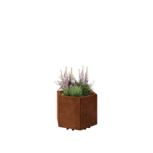 Cortenstaal plantenbak - Zeshoek - 59,3 x 52 x 40 cm - Met bodemplaat - Met poten