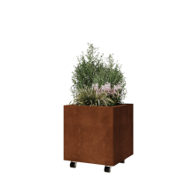 Cortenstaal plantenbak - Vierkant - 50 x 50 x 50 cm - Met bodemplaat - Met wielen
