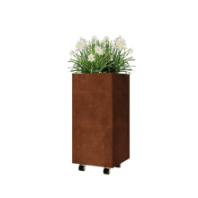 Cortenstaal plantenbak - Vierkant - 40 x 40 x 80 cm - Met bodemplaat - Met wielen