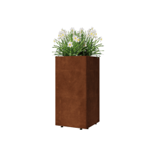 Cortenstaal plantenbak - Vierkant - 40 x 40 x 80 cm - Met bodemplaat - Met poten