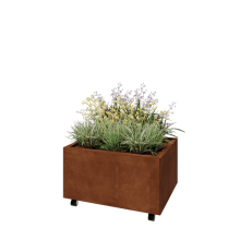 Cortenstaal plantenbak - Rechthoek - 80 x 60 x 40 cm - Met bodemplaat - Met wielen