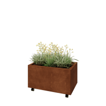 Cortenstaal plantenbak - Rechthoek - 80 x 50 x 40 cm - Met bodemplaat - Met wielen