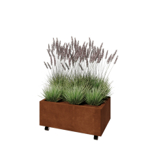 Cortenstaal plantenbak - Rechthoek - 80 x 50 x 30 cm - Met bodemplaat - Met wielen
