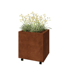 Cortenstaal plantenbak - Rechthoek - 60 x 50 x 60 cm - Met bodemplaat - Met wielen