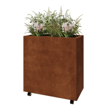 Cortenstaal plantenbak - Rechthoek - 80 x 40 x 80 cm - Met bodemplaat - Met wielen