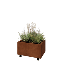 Cortenstaal plantenbak - Rechthoek - 60 x 40 x 30 cm - Met bodemplaat - Met wielen
