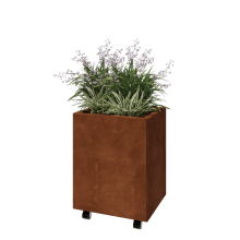 Cortenstaal plantenbak - Rechthoek - 50 x 40 x 60 cm - Met bodemplaat - Met wielen
