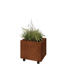 Cortenstaal plantenbak - Rechthoek - 50 x 40 x 40 cm - Met bodemplaat - Met wielen