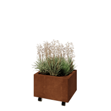 Cortenstaal plantenbak - Rechthoek - 50 x 40 x 30 cm - Met bodemplaat - Met wielen