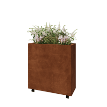 Cortenstaal plantenbak - Rechthoek - 80 x 30 x 80 cm - Met bodemplaat - Met wielen