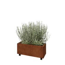 Cortenstaal plantenbak - Rechthoek - 80 x 30 x 30 cm - Met bodemplaat - Met wielen