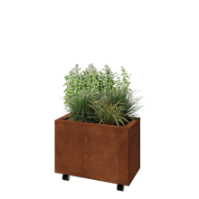 Cortenstaal plantenbak - Rechthoek - 60 x 30 x 40 cm - Met bodemplaat - Met wielen
