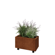 Cortenstaal plantenbak - Rechthoek - 60 x 30 x 30 cm - Met bodemplaat - Met wielen