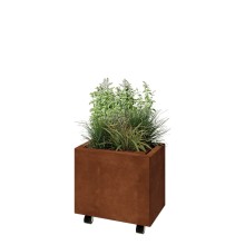 Cortenstaal plantenbak - Rechthoek - 50 x 30 x 40 cm - Met bodemplaat - Met wielen