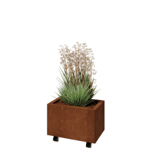 Cortenstaal plantenbak - Rechthoek - 50 x 30 x 30 cm - Met bodemplaat - Met wielen