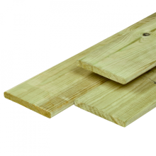Douglas plank 1,6 x 14,0 x 400 cm, gedroogd, groen geïmpregneerd, geschaafd, 4 ronde hoeken
