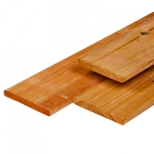 Douglas plank 1,6 x 14,0 x 400 cm, gedroogd, bruin geïmpregneerd, geschaafd, 4 ronde hoeken