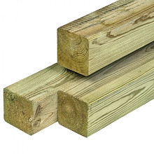 Grenen paal 8,8 x 8,8 x 400 cm, vers, groen geïmpregneerd, geschaafd, 4 ronde hoeken, PEFC