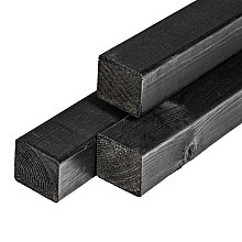 Grenen paal 8,8 x 8,8 x 300 cm, zwart gespoten, geschaafd, 4 ronde hoeken